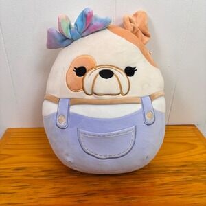 Squishmallows Davitta the Bulldog in Purple Overalls 10" Plush Tie Dye Bow